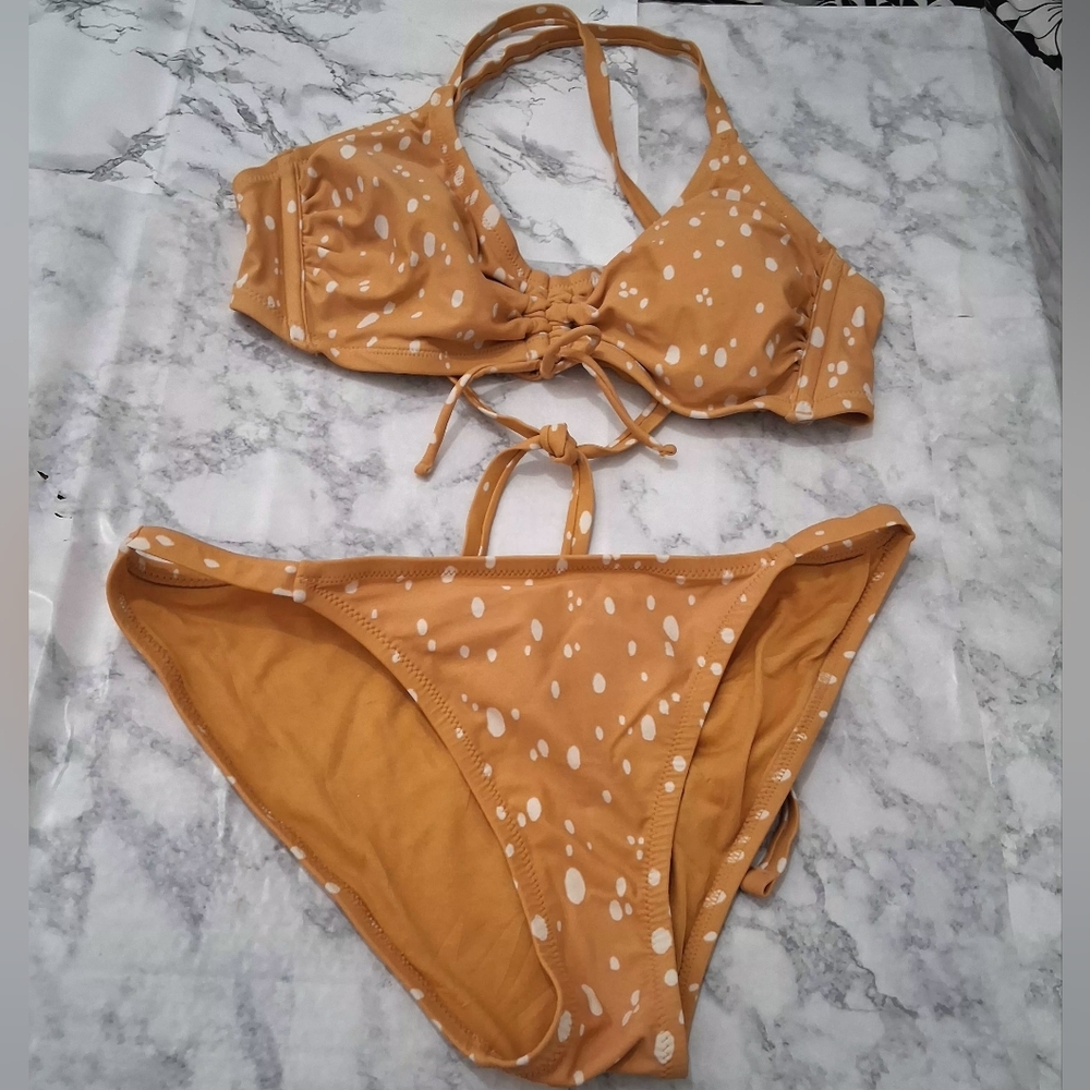 KONA SOL Mustard Polka Dot Bikini Set Size D/DD